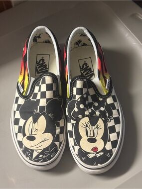 Vans Slip-On Mickey & Minnie Checkerboard Sneakers B/W Adult 5 & 6.5